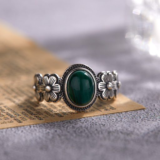 Title 3, Natural Malachite Colored Gems Ring For Women S...