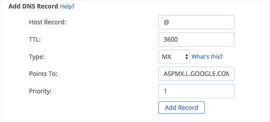 Thêm bản ghi MX trong Bluehost