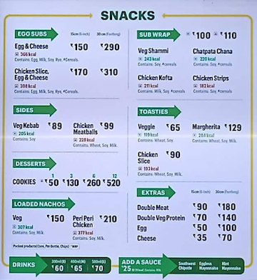 Subway menu 