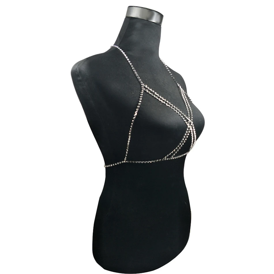 Body Chain avec soutien-gorge diamant étincelant pour femmes, sublime votre décolleté pour un look brillant et sexy, idéal pour les soirées.