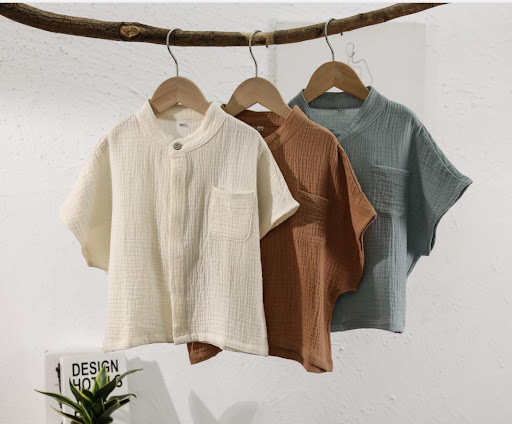 Title 10, Cotton Double Layer Gauze Shirt Boy Casual Shor...