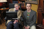 Stephen Hawking and Jim Parsons, who plays Sheldon Cooper, on set for 'The Big Band Theory'.