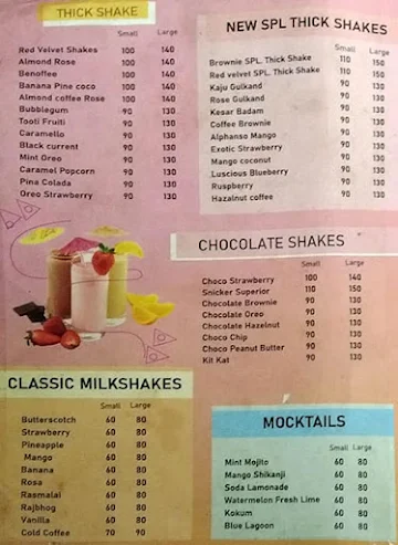 Shakes' Bond menu 