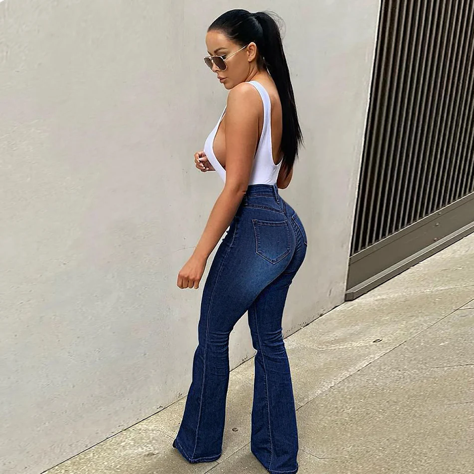 Dames Stretch High Waist Denim Broek Micro-pull Horseshoe