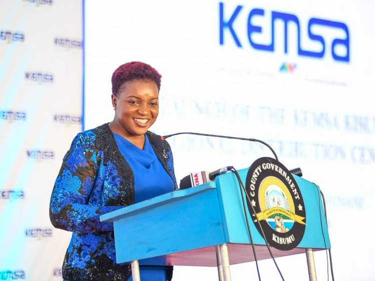 Health Cabinet Secretary Susan Nakhumicha during the launch of the KEMSA Kisumu Regional Distribution Centre on March 6, 2024.