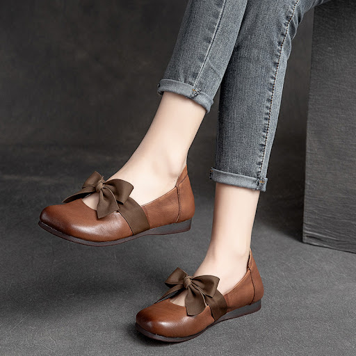 Title 2, Vintage Ethnic First Layer Leather Flats Casual...
