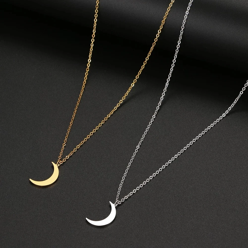 Title 3, Collier femme avec pendentif lune en acier inox...