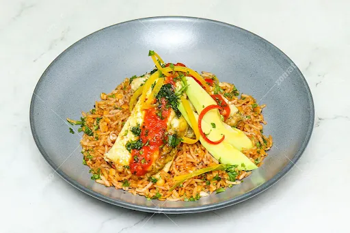 Avocado Stuffed Cottage Cheese Steak With Red Lentils Brown Rice