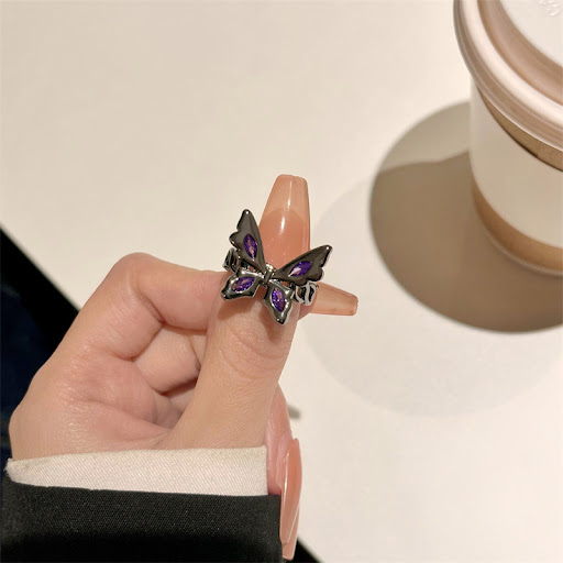 Title 6, High-Grade Purple Diamond Black Butterfly Ring,...