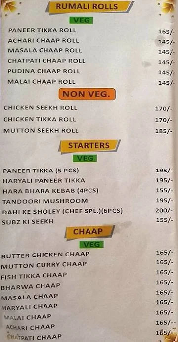 Kukkad Nukkad menu 