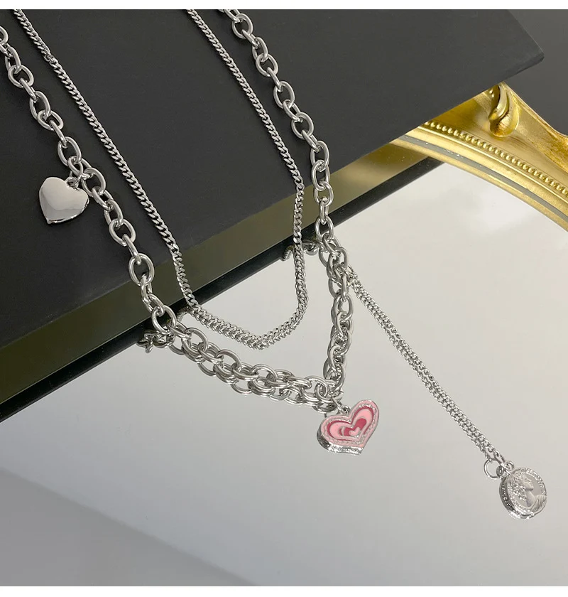 Title 5, Titanium stalen dubbele hartketting voor dames,...