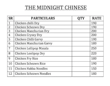 The Midnight Chinese menu 