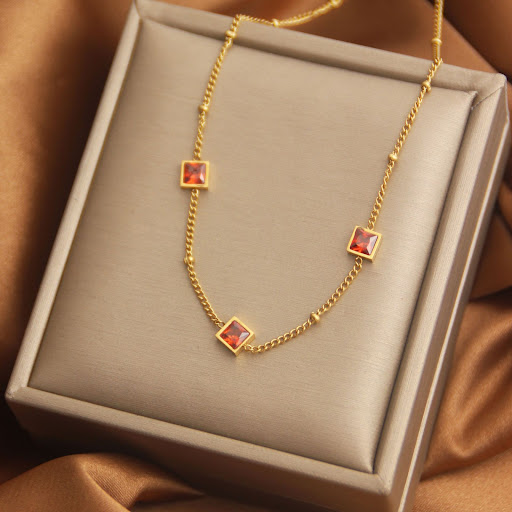 Title 5, Titanium steel necklace for women, 18K gold col...