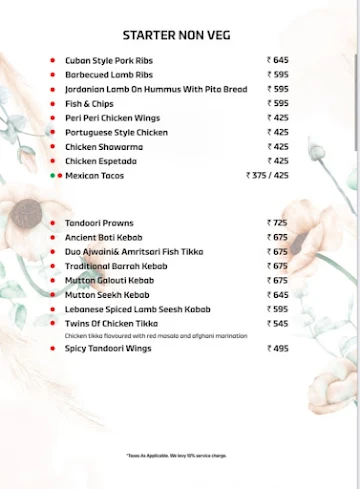 Orale Sky Bar menu 