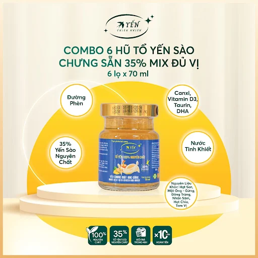 Tổ Yến chưng tam vị 35% Yến Thiên Nhiên Hộp 6 hũ