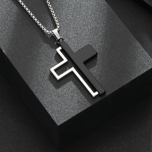 Title 7, New Black and White Cross Pendant Necklace, a t...