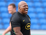 Bongi Mbonambi warms up during a Springboks captain's run at Mount Smart Stadium on July 14 2023 in Auckland, New Zealand.