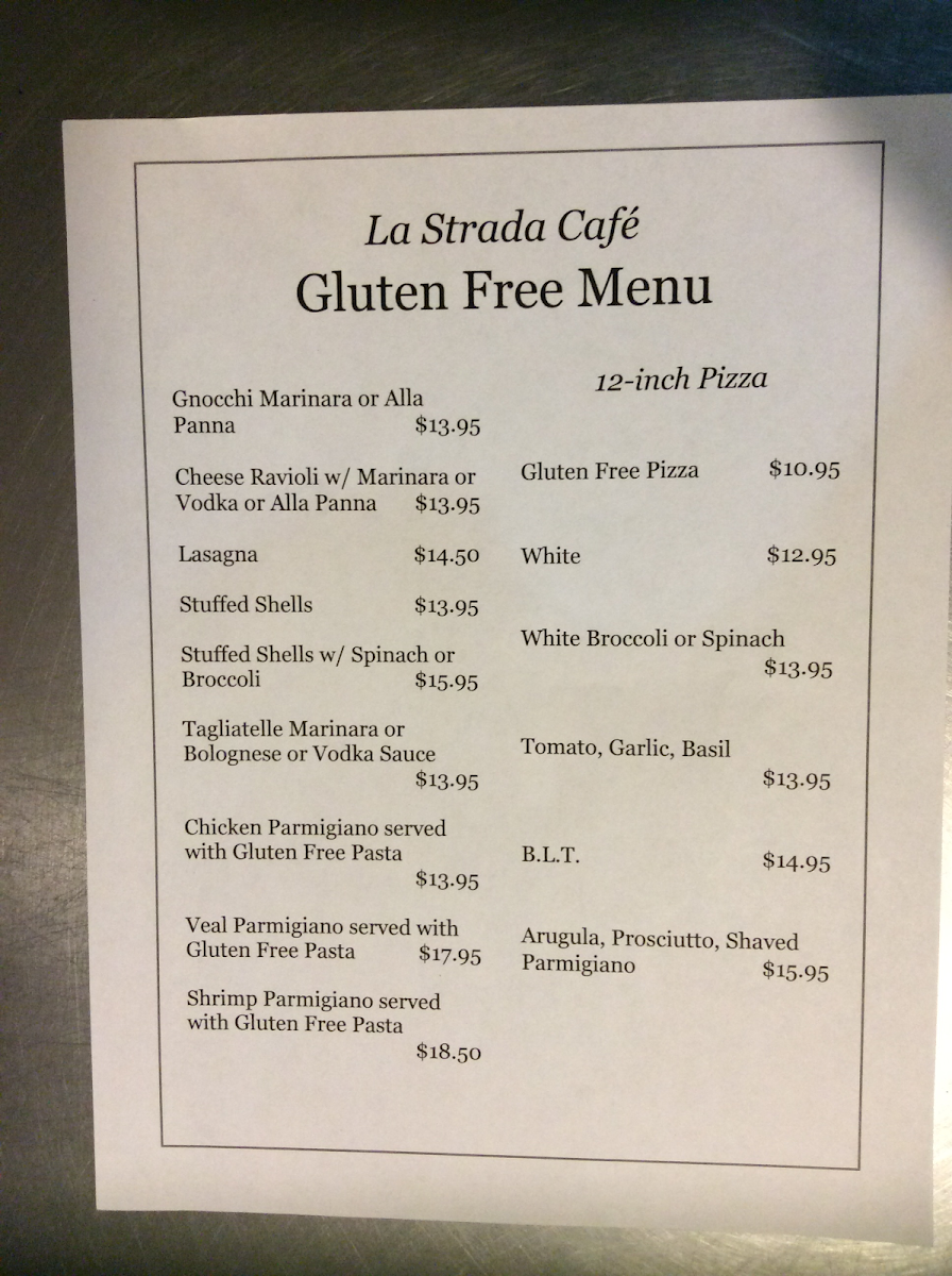 La Strada Cafe gluten-free menu