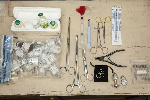 Tools and anaesthetics seized by police and allegedly used by Frederiksen to perform female genital mutilation, mostly in Lesotho. File photo