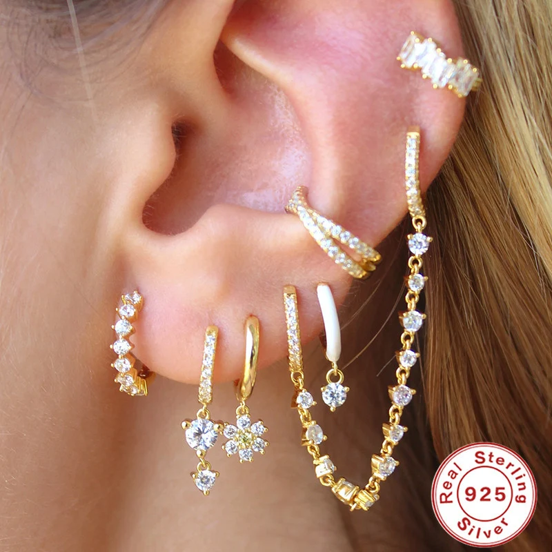 Boucles d'oreilles en argent sterling S925, flocon de neige, 6 pierres blanches, rose rouge, un accessoire élégant pour femmes, parfait.