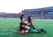 A file photo of Bafana Bafana players celebrating after Mark Williams scored his second goal in a historic 2-0 victory over Tunisia in the 1996 African Cup of Nations final in Johannesburg. 