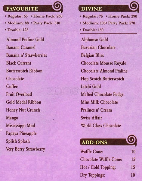 Baskin Robbins menu 