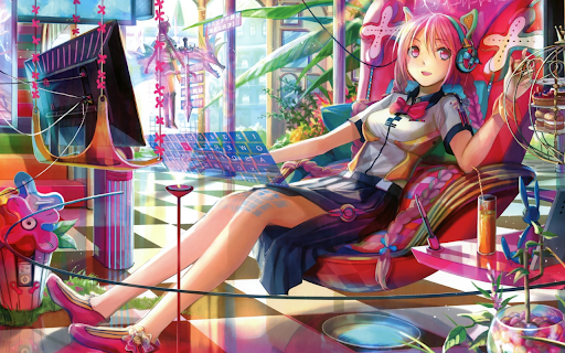 Vibrant Anime Girl in a Futuristic Room Preview 1