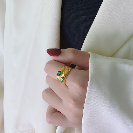 Title 6, Titanium steel womens fashion ring with green ...