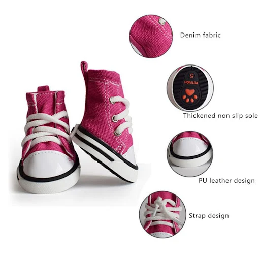 Pet Shoes Non-slip Anti-drop Tether Denim Canvas Shoe Cover Small Dog Cat Outdoor Breathable Dog Shoes Pet Supplies 4pcs