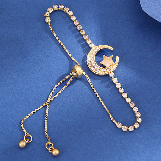 Title 3, Diamond-embedded Star Moon Pull Bracelet for Wo...