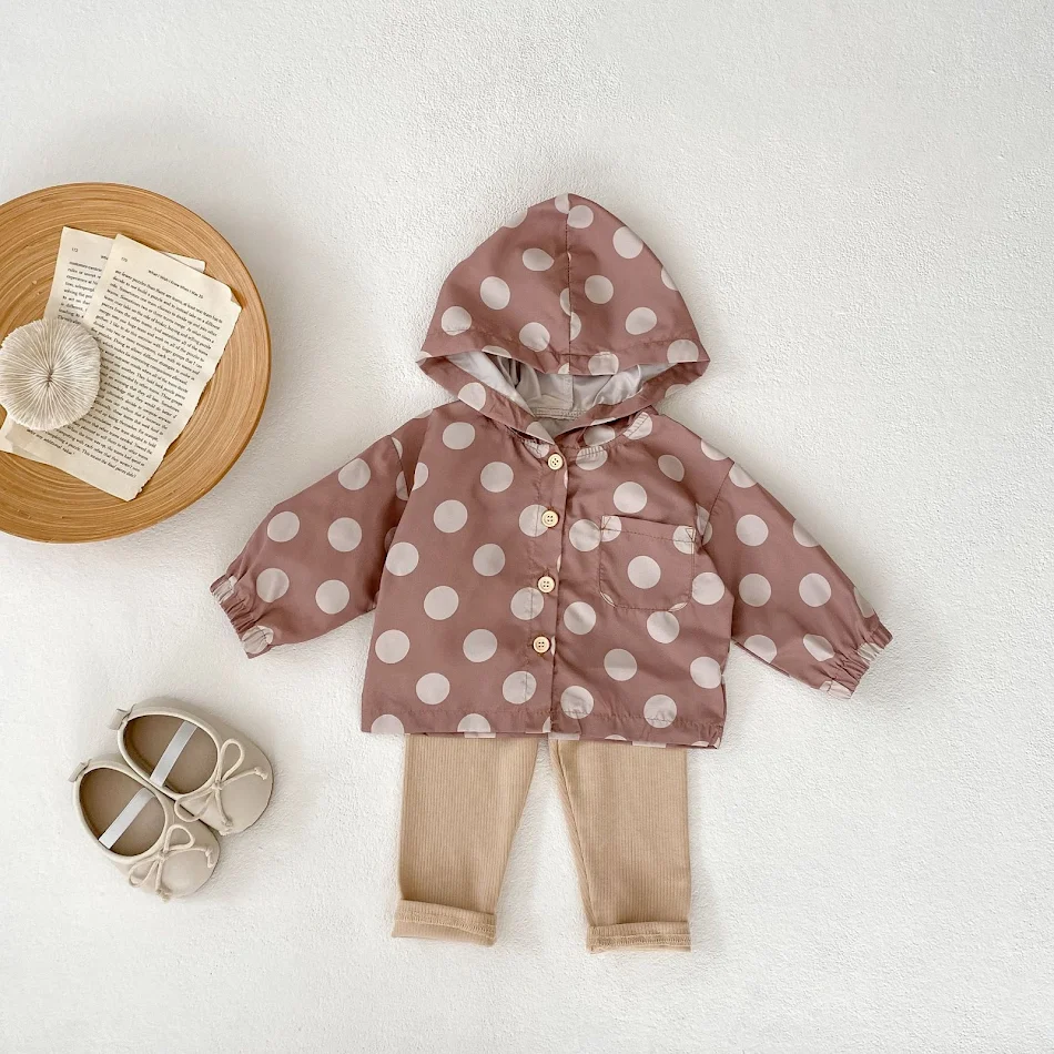 Baby Love Cardigan à capuche manches longues, imprimé à pois, coupe-vent, protection solaire, veste bébé
