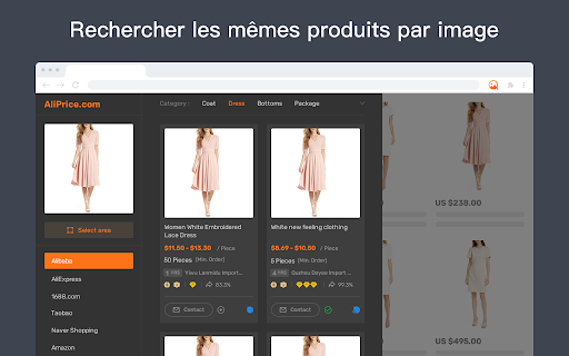 Recherche de prix par image pour Alibaba