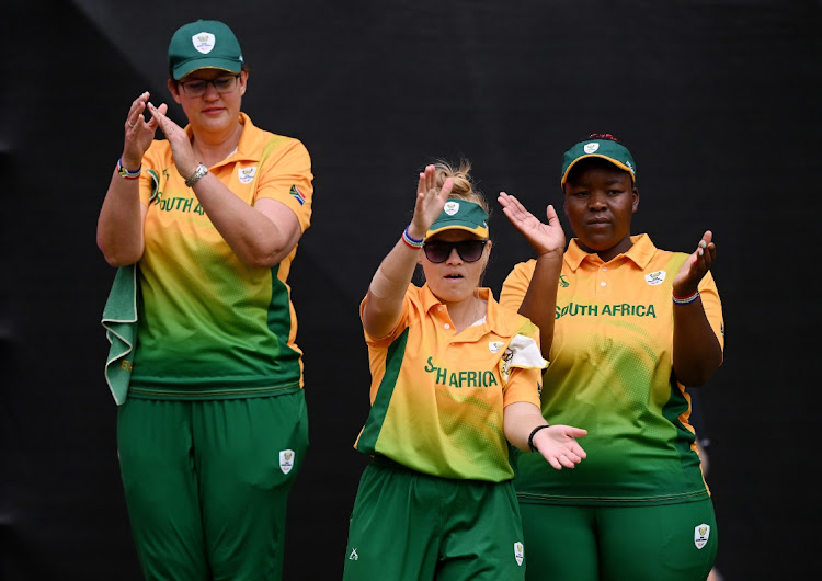 Esme Kruger, Bridget Calitz and Thabelo Muvhango during the women's four final against India on Tuesday.