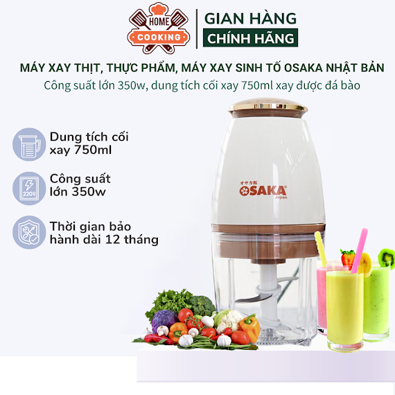 Máy Xay Thịt Nhà Bếp, Máy Xay Sinh Tố Osaka Nhật Bản Xay Được Đá, Dung Tích Cối 750Ml, Công Suất 350W, Bảo Hành 12 Tháng