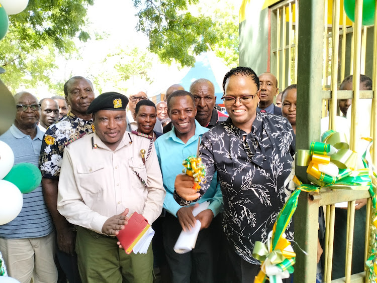 Lamu county commissioner Louis Rono and Chief Justice Martha Koome during the opening of the Mpeketoni law courts Alternative Justice System on Tuesday, April 18