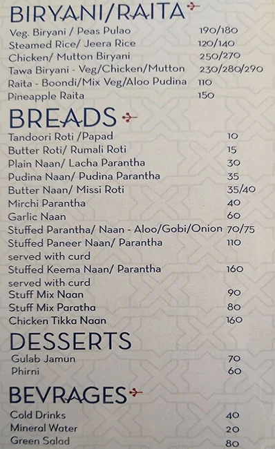 House Of Nawabs menu 