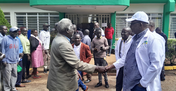 Agriculture CS Mithika Linturi meets farmers at NCPB depot in Eldoret on March 24, 2023