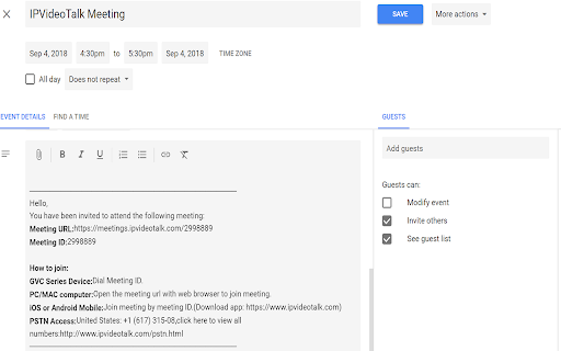 IPVideoTalk for Google Calendar