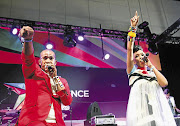 SOUR NOTE: Singers Theo Kgosinkwe and Nhlanhla Nciza Mafikizolo during an ultimately disappointing performance at yesterday's Black Entertainment Television Awards in Los Angeles, California