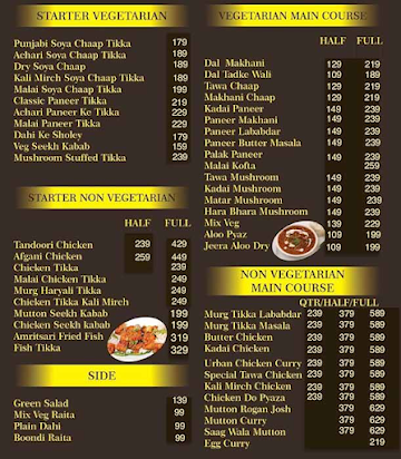 Urban Foods menu 