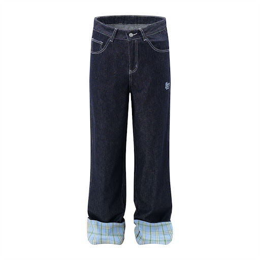 Title 4, Mens Plaid Flanging Denim Straight-leg Trouser...