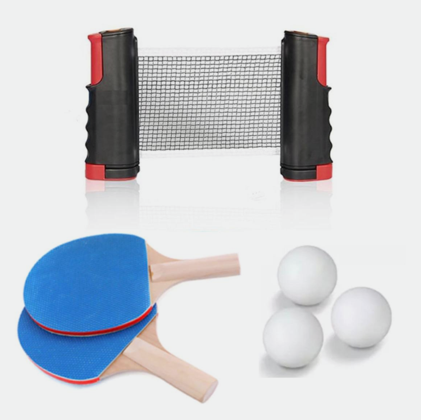 Set de Tennis de Table Portable avec Filet Télescopique et Raquettes. Jouez n'importe où! Facile à installer et à transporter. Idéal pour l'amusement en famille.