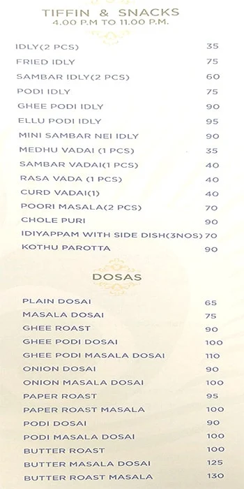 Brindhavan menu 