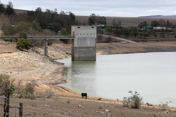 Wriggleswade Dam near Stutterheim on January 6, 2020, showing signs of the drought as water levels have dropped dramatically.