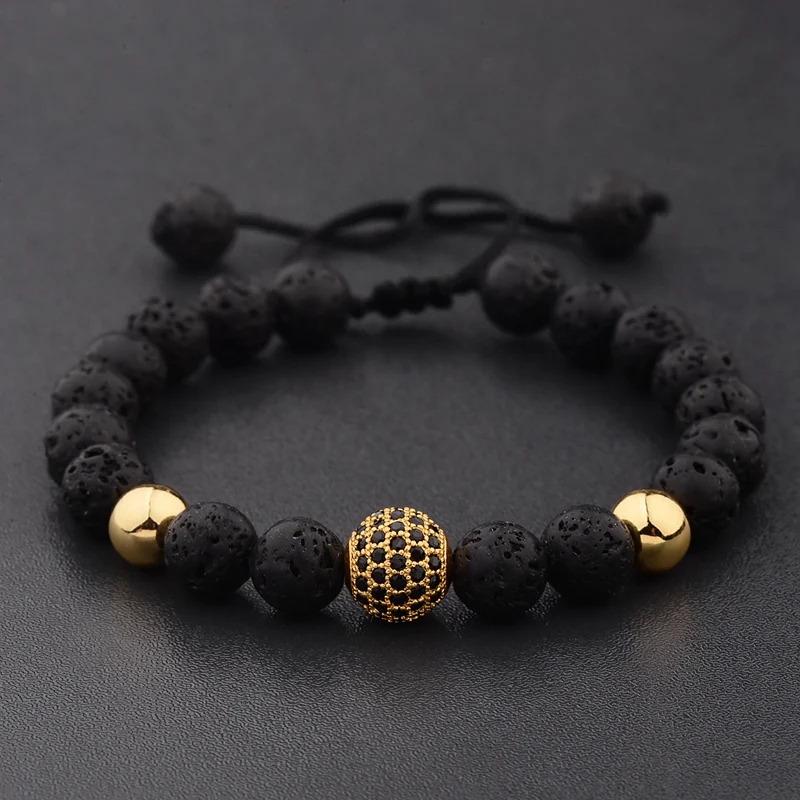 Title 1, Bracelet homme tissé en lave avec pavé de zirco...