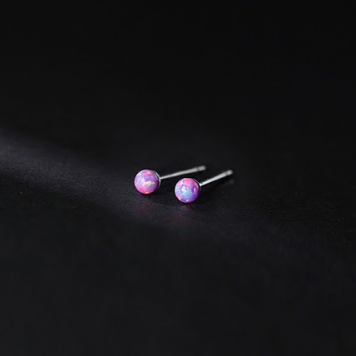Title 4, S925 Silver Round Synthetic Opal Stud Earrings....