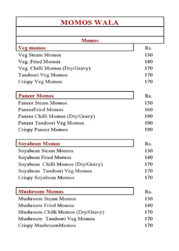 Momos Wala menu 