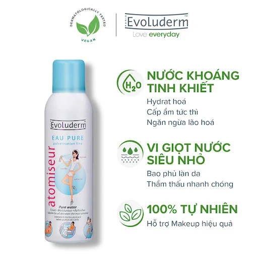 Xịt Khoáng Evoluderm Dưỡng Ẩm Cấp Nước & Làm Dịu Da 150ml