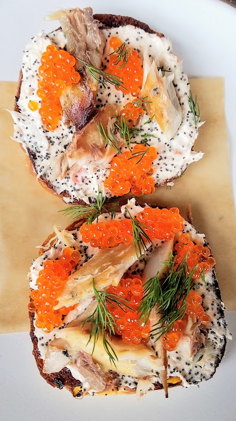 Bar Casa Vale Brunch English Muffin with smoked whitefish, cream cheese and trout roe