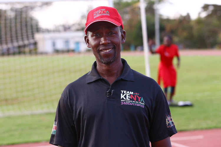 Coach Samuel Kibet during a training session at Moi Stadium, Kasarani